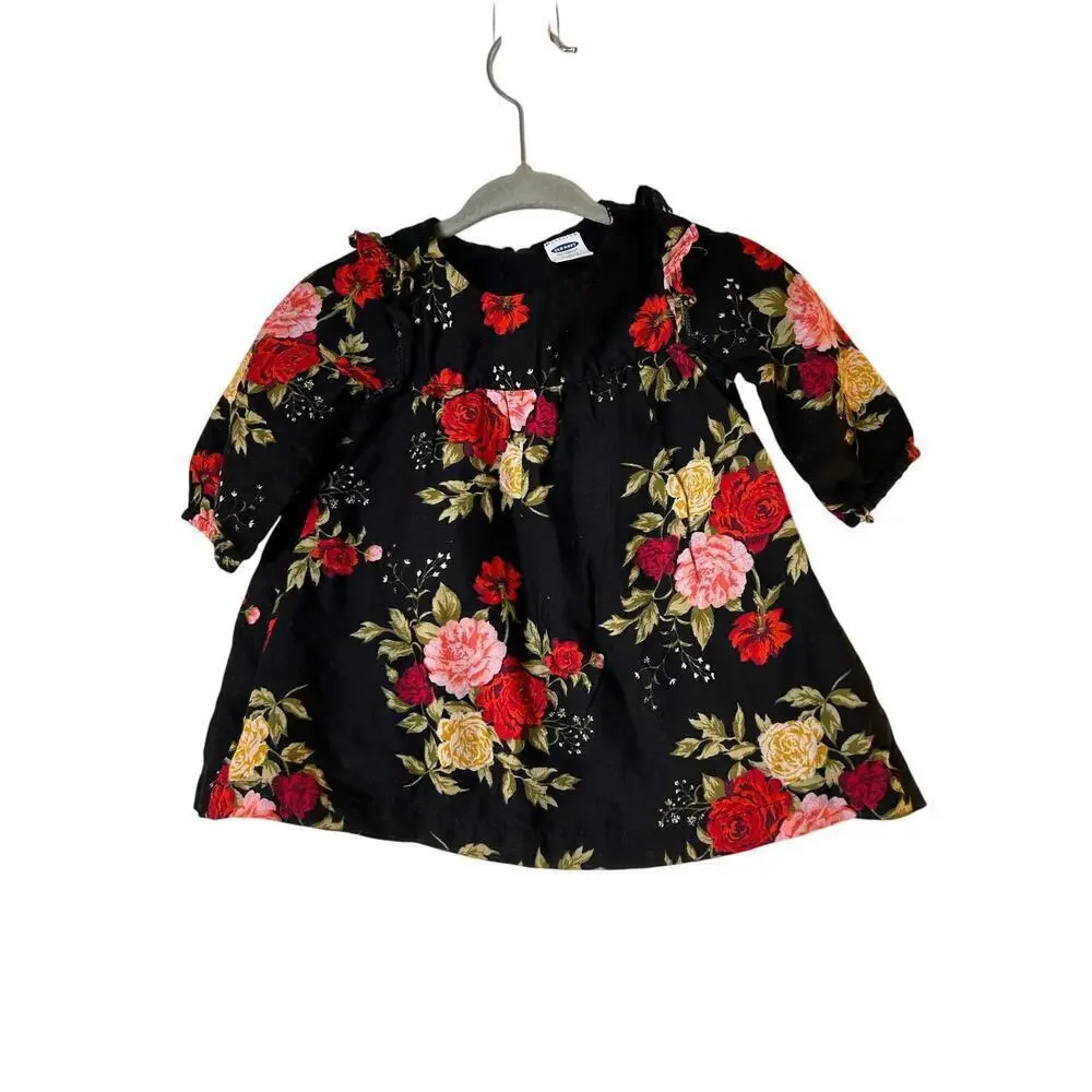 OLD NAVY Girl’s Long Sleeve Lined Floral Print Dress / Size: 0-3 Months